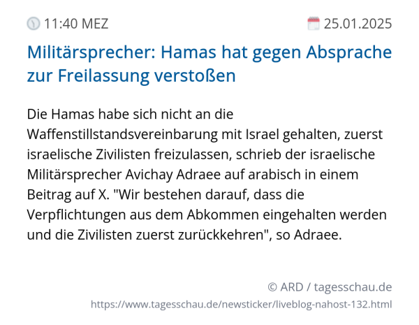 Screenshot eines tagesschau Liveblog Eintrags.