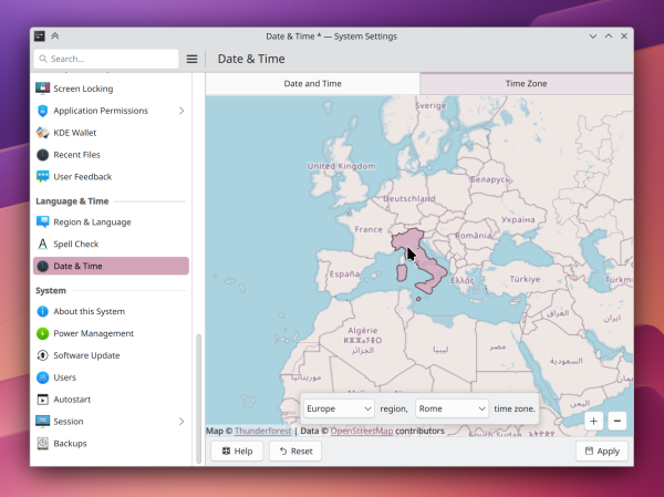 The fancy new time zone picker, showing a pretty interactive map