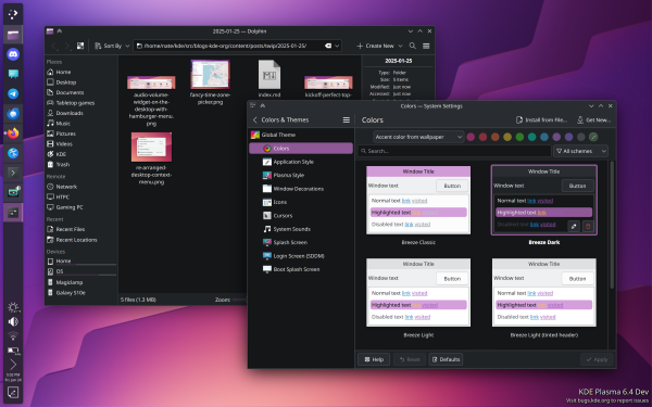 A screenshot of the Plasma desktop with the new colours