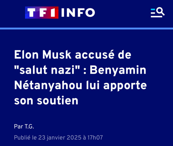 Elon Musk accusé de "salut nazi" : Benyamin Nétanyahou lui apporte son soutien

TF1 INFO : Publié le 23 janvier 2025 a 17h07 