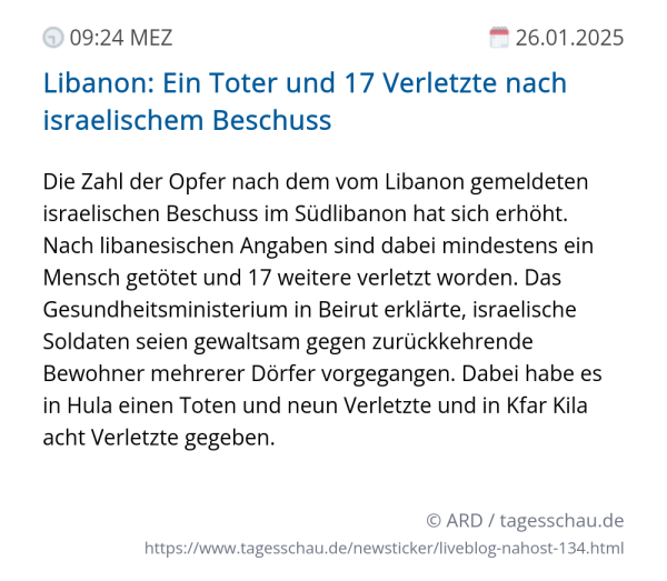 Screenshot eines tagesschau Liveblog Eintrags.