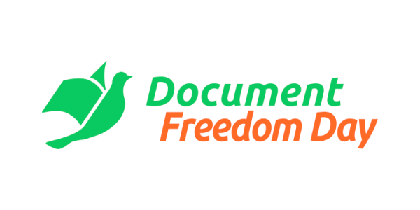 Logo: Taube und Text: „Document Freedom Day“.