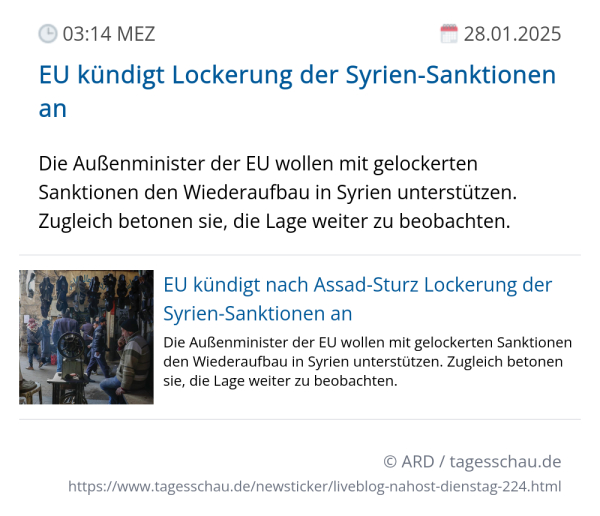 Screenshot eines tagesschau Liveblog Eintrags.