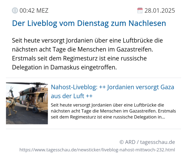 Screenshot eines tagesschau Liveblog Eintrags.