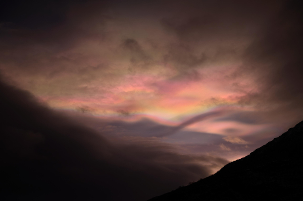 A break in the clouds let me shoot through to the higher elevations with nacreous cloud.