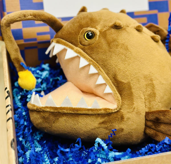 A photo of an anglerfish plush toy