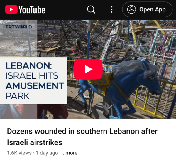 Screenshot van https://youtube.com/watch?v=gRzMnudpJPA

"Dozens wounded in southern Lebanon after Israeli airstrikes
1.6K views · 1 day ago"