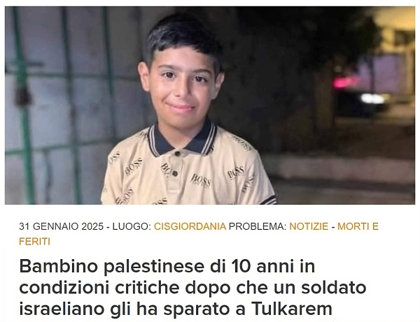 Saddam Hussein Iyad Mohammad Rajab, 10 anni, è stato colpito da un soldato israeliano durante un'incursione a Tulkarem il 28 gennaio e ora si trova in condizioni critiche in un ospedale di Nablus.
(Foto: per gentile concessione della famiglia Rajab)