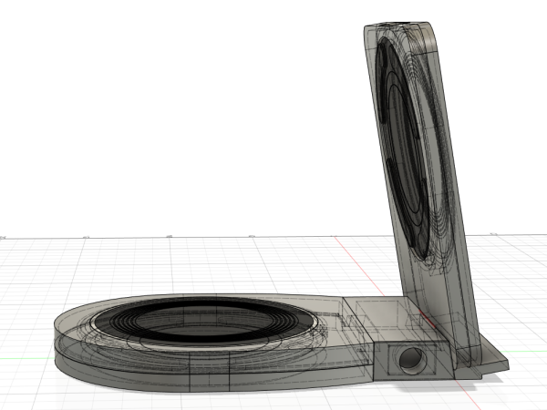 A dual Qi charger for leaning a Google Pixel 8 against and placing another smartphone or Pixel Buds Pro on top of the bottom plate. Design drawing in Fusion 360.

The whole stand covers two independent (cheap) Qi chargers and combines it into a single component.