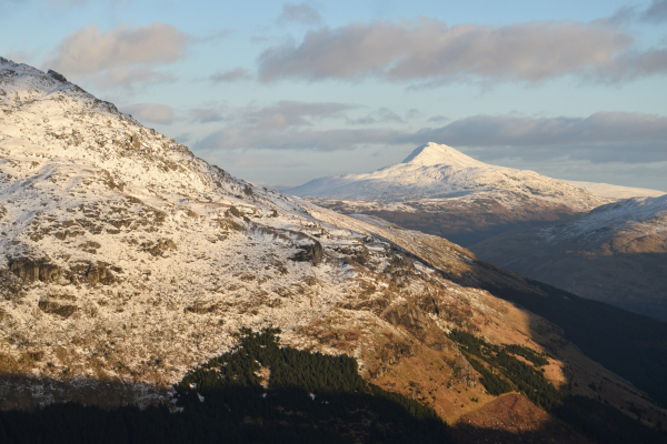 snowy mountains and cloud, seen from a mountain