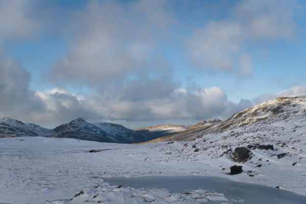 snowy mountains and clouds