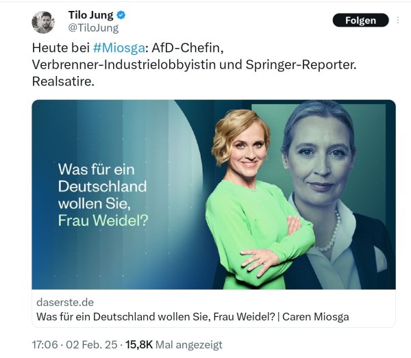 Tilo Jung, heute bei miosga, afd-chefin.... Realsatire