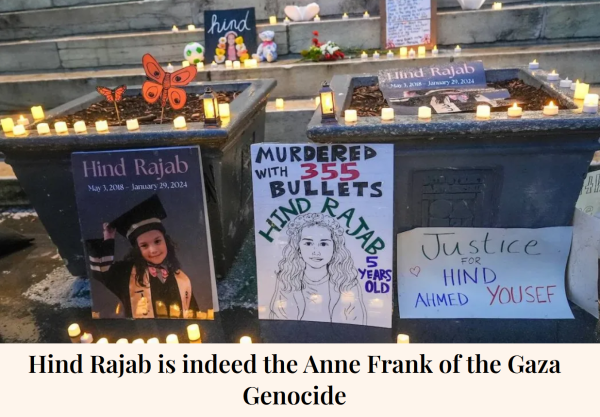 Hind Rajab is indeed the Anne Frank of the Gaza Genocide.

Picture: Pro-Palestinians holding banners and placard gather outside the Board of Elections’ Brooklyn office to protest the disenfranchisement of thousands of New York City voters who wrote in Hind Rajab’s and Aysenur Eygi’s name for Congress and had their votes marked as unattributable in Brooklyn, New York, United States on January 31, 2025. 