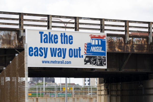 Metrarail billboard reading, "Take the easy way out."