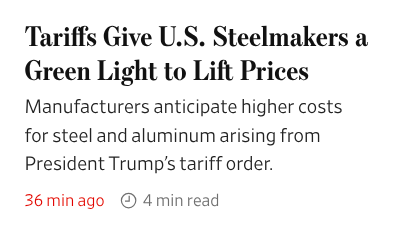 Tariffs Give U.S. Steelmakers a Green Light to Lift Prices