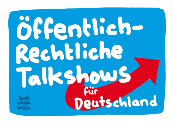 Das AfD-Logo mit dem roten Pfeil, doch statt „Alternative für Deutschland“ steht hier „Öffentlich-Rechtliche Talkshows für Deutschland“ (Credit: SCHWARWEL)