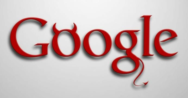 Google logo with the first O + horns and The last G a forked tail