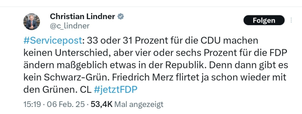 Lindner Tweet, bettelt um Stimmen