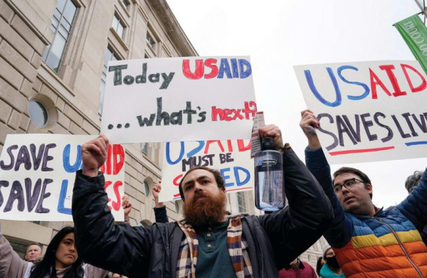 
PROTESTERS MARCH outside the USAID building in Washington last week after Elon Musk announced that work is underway to shut down the US foreign aid agency. USAID embodies the soft power of the United States and dismantling it contradicts the concept of ‘American exceptionalism,’ the writer argues.
(photo credit: Kent Nishimura/Reuters)