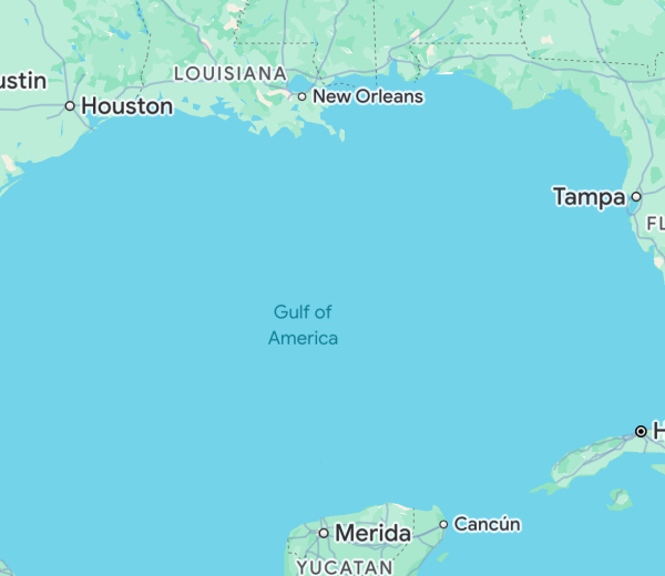 Google Maps displaying “Gulf of America” label. 