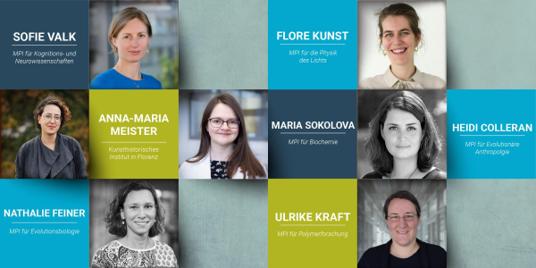 Pictures of Lise Meitner Group leaders: Sofie Valk, Flore Kunst, Anna-Maria Meister, Maria Sokolova, Heidi Colleran, Nathalie Feiner und Ulrike Kraft.