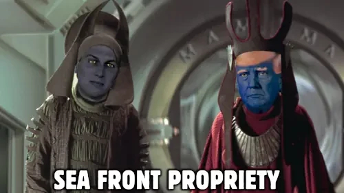 the two merchant guild representants at the beginning of starwars phantom menace

they are kushner and trump
text: sea front propriety"