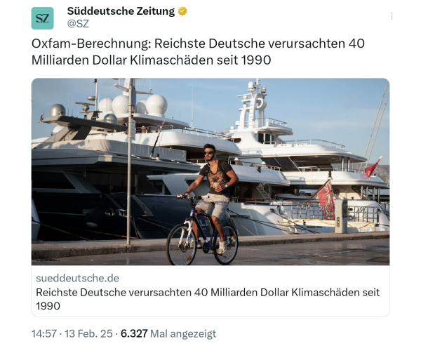 Süddeutsche Zeitung oxfamberechnung reichste deutsche verursachten 40 Milliarden Dollar klimaschäden seit 1990