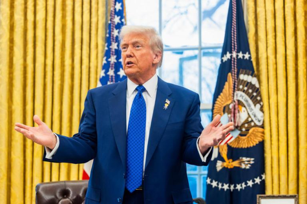 President Donald Trump speaks in the Oval Office of the White House on Wednesday.