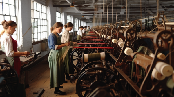 Women working in a 19th century textile factory
#midjourney