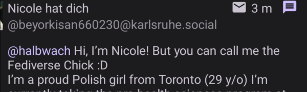 Ausschnitt aus einer soam pm einer angeblichen Nicole aus Toronto, die 29 ist ..