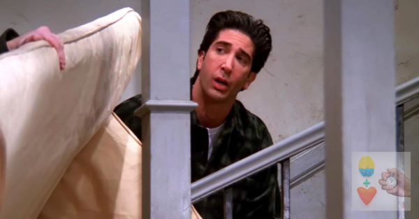 Branded image of the thumbnail for my free weekly newsletter. Background is a screenshot from the television show, Friends. It is the famous PIVOT scene where Ross Gellar is trying to get a sofa up a stairwell.