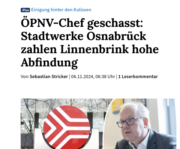 ÖPNV-Chef geschasst: Stadtwerke Osnabrück zahlen Linnenbrink hohe Abfindung 