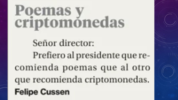 poemas y criptomonedas
Prefiero al presidente que recomienda poemas...