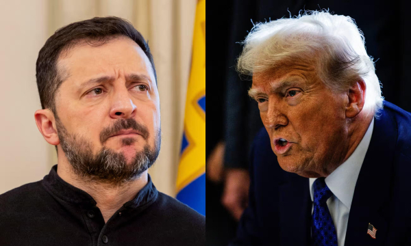 Ukraine’s president Volodymyr Zelenskyy and US president Donald Trump. Composite: AP, REX/Shutterstock