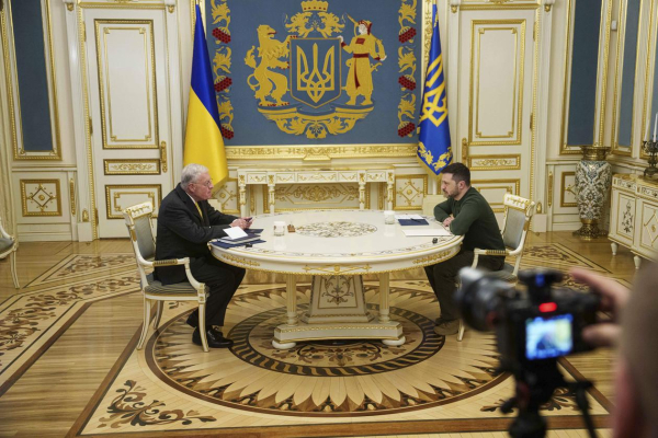 Special Envoy for Ukraine and Russia Keith Kellogg and Ukraine's President Volodymyr Zelenskyy talk during their meeting in Kyiv, Ukraine, Feb. 20, 2025. | Evgeniy Maloletka/AP 