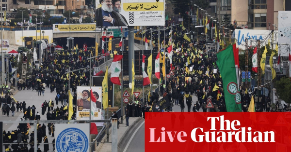 Middle East crisis live: thousands gather for funeral of Hezbollah leader Nasrallah; Israel delays release of Palestinian prisoners | Lebanon