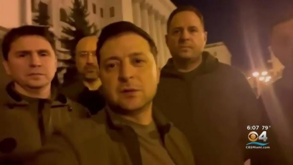 Ukraine President Volodymyr Zelensky’s video statement, refusing to leave Kyiv, on the first night of Russia’s full-scale invasion, February 24, 2022