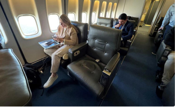 FILE PHOTO: The two dedicated Associated Press seats on Air Force One are empty after AP White House reporter Darlene Superville and AP photographer Ben Curtis were told they were not allowed to board Air Force One at the passenger terminal before U.S. President Donald Trump's departure at Joint Base Andrews in Maryland, U.S., February 14, 2025. REUTERS/Kevin Lamarque/File Photo © Thomson Reuters