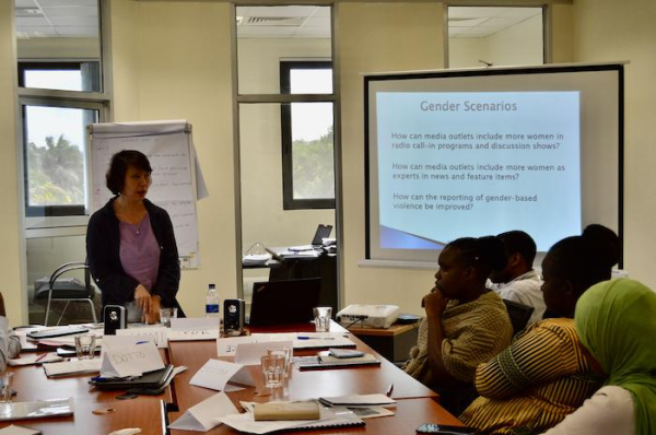 The author of 'Gender equality in news' running a training session in Tanzania
