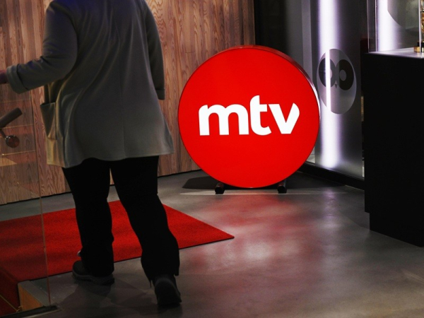 The MTV logo in the media company’s facilities in Helsinki on 25 February 2025.