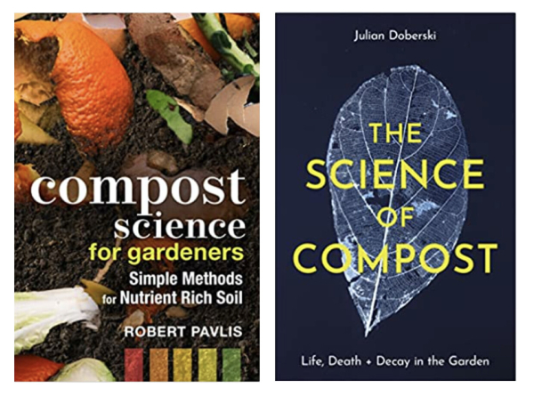 Photographs of book covers for "Compost Science for Gardeners" and "The Science of Compost."