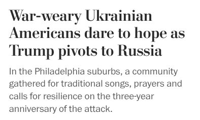 What an odious, fucked-up headline in the #BrokenPost, positioning Trump's pivot--no, surrender --to Putin and betrayal--"incredible betrayal," in the story--of Ukraine as a cause of "hope." #DeadPost
