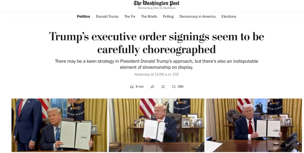 Trump’s executive order signings seem to be carefully choreographed
There may be a keen strategy in President Donald Trump’s approach, but there’s also an indisputable element of showmanship on display.