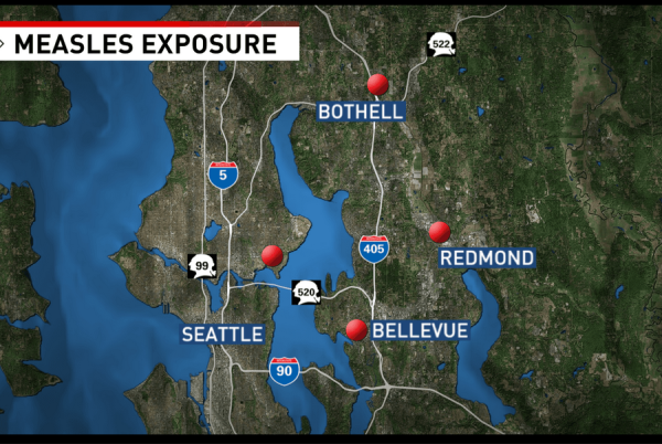 Map of locations per KOMO where measles may have been spread