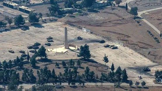 An aerial picture shows a view of a military site that was reportedly targeted in Israeli airstrikes a day earlier in the Syrian town of al-Kiswah some 13Km south of Damascus on February 26, 2025. (AFP)