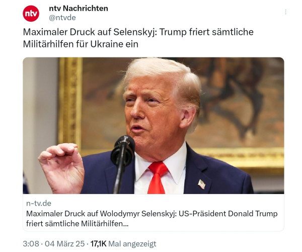 NTV, Trump friert sämtliche militärhilfen für Ukraine ein