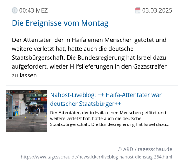 Screenshot eines tagesschau Liveblog Eintrags.