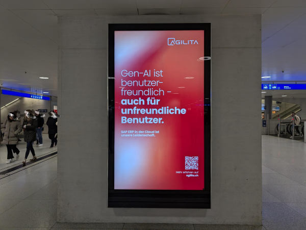 Werbung eines SAP-Dienstleisters am Hauptbahnhof Zürich: «Gen-AI ist benutzerfreundlich – auch für unfreundliche Benutzer»