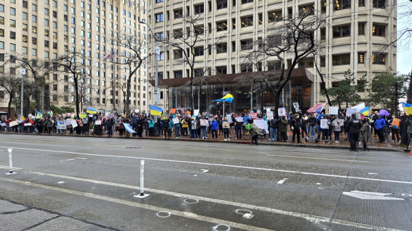 Protesters line the pavement in Seattle