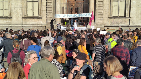 Large crowd of protesters in central Lyon